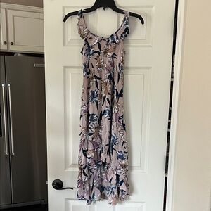 O'Neill High Low Floral Dress in Pink and Blue